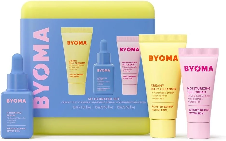 BYOMA So Hydrated Skincare Set for Dry Skin - Barrier Repair Creamy Jelly Cleanser, Hydrating Serum & Ceramide Moisturiser, Anti