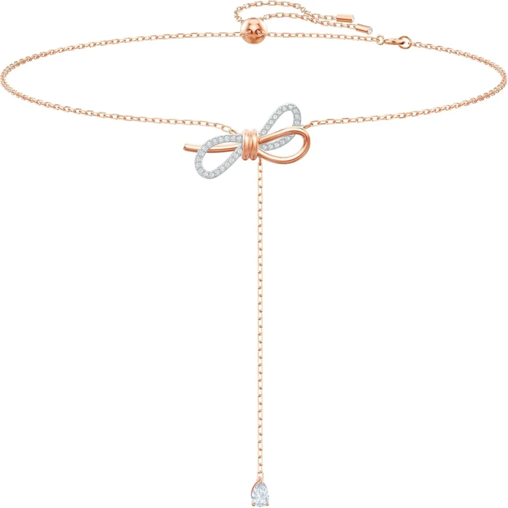 Swarovski Lifelong Bow Necklace for Women, Adjustable Mixed Metal Y Necklace with Sparkling White Crystals, Elegant Gift