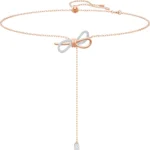 Swarovski Lifelong Bow Necklace for Women, Adjustable Mixed Metal Y Necklace with Sparkling White Crystals, Elegant Gift