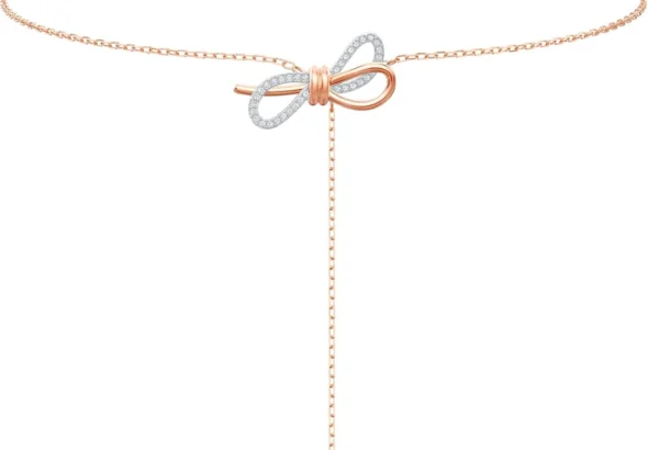 Swarovski Lifelong Bow Necklace for Women, Adjustable Mixed Metal Y Necklace with Sparkling White Crystals, Elegant Gift