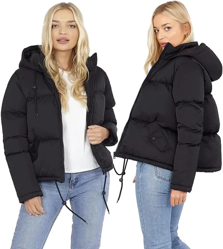 Short Padded Puffer Jacket, WOMENS LADIES SHORT QUILTED WINTER COAT PUFFER HOODED JACKET PARKA SIZE