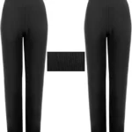 2 Pack Womens Straight Leg Trousers Finely Soft Ribbed Stretch Pull On Ladies Pants Casual Full