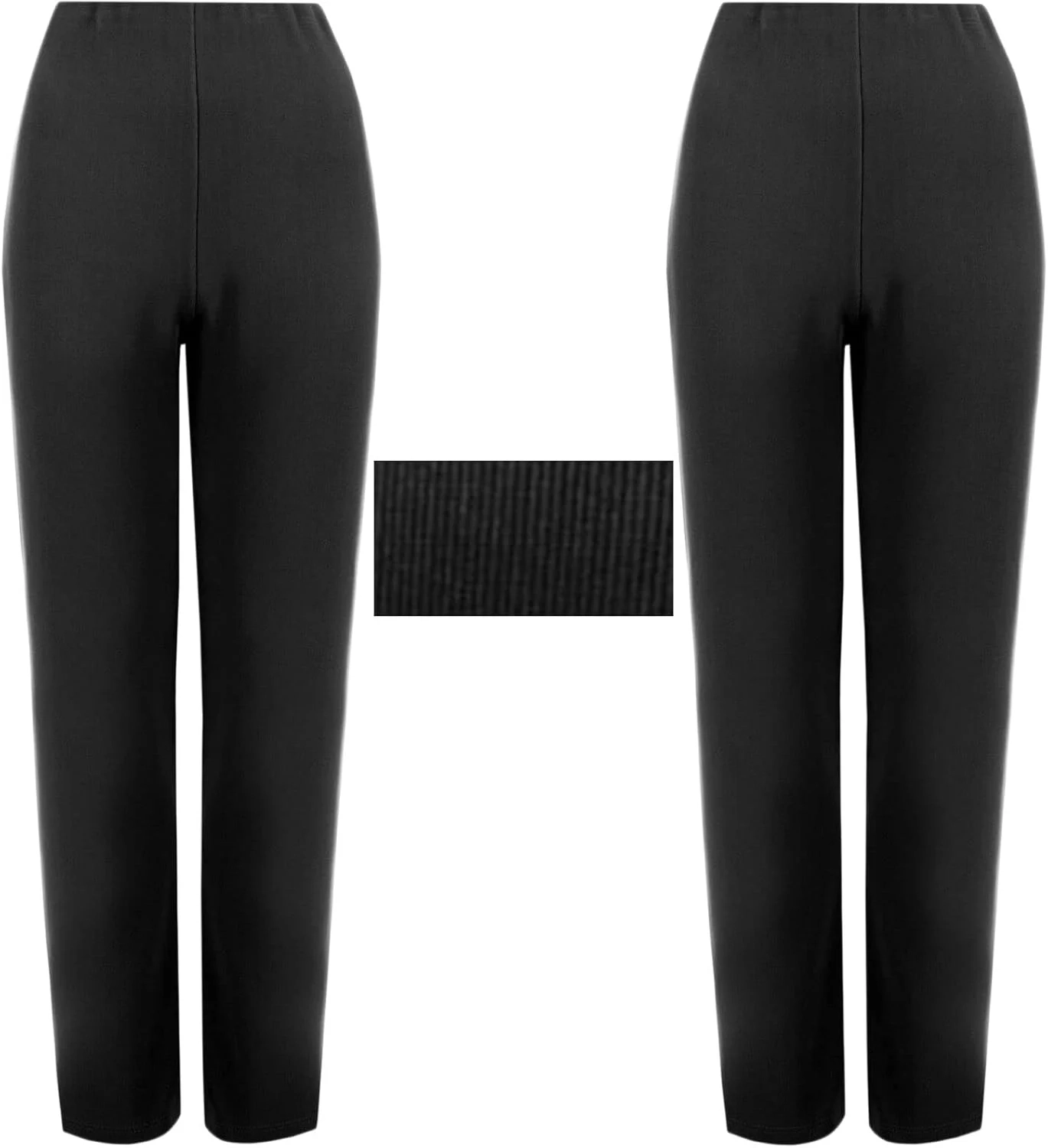 2 Pack Womens Straight Leg Trousers Finely Soft Ribbed Stretch Pull On Ladies Pants Casual Full