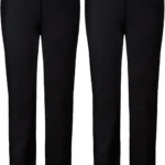 Women's Straight Leg Trousers, Pack of 2 - Soft Ribbed Stretch Pull On Pants with Elastic Waist in Sizes 8