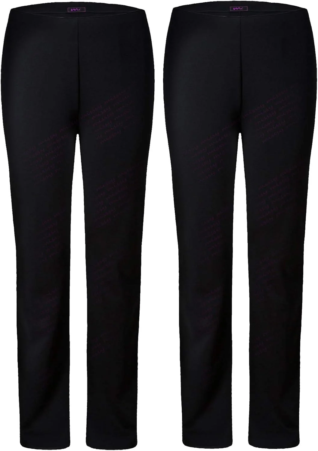 Women's Straight Leg Trousers, Pack of 2 - Soft Ribbed Stretch Pull On Pants with Elastic Waist in Sizes 8