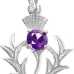 Alexander Castle 925 Sterling Silver Scottish Thistle Pendant with Real Amethyst Stone Necklace, 18" Chain & Gift Box