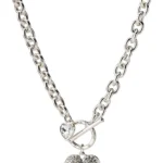 GUESS Women's Silver Toggle Necklace with Logo Charm
