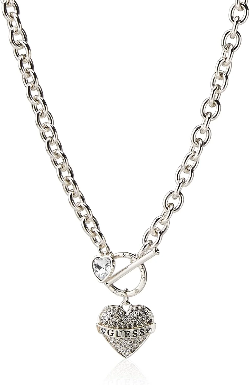GUESS Women's Silver Toggle Necklace with Logo Charm