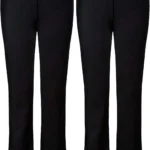 Ladies Soft Ribbed Stretch Pull On Pants, Pack of 2 Bootleg Trousers with Elastic Waist - Casual Comfort Fit in Sizes 8