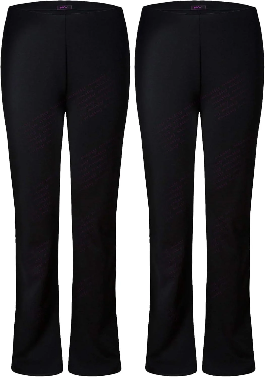 Ladies Soft Ribbed Stretch Pull On Pants, Pack of 2 Bootleg Trousers with Elastic Waist - Casual Comfort Fit in Sizes 8