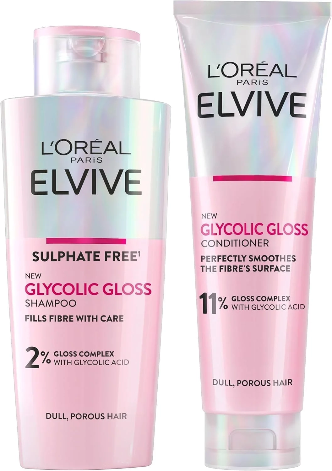 L'Oreal Paris Elvive Glycolic Gloss Shampoo, Conditioner & Treatment Set for Dull Hair