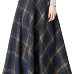Vintage High Waist Wool Blend Plaid Maxi Skirt for Women - A