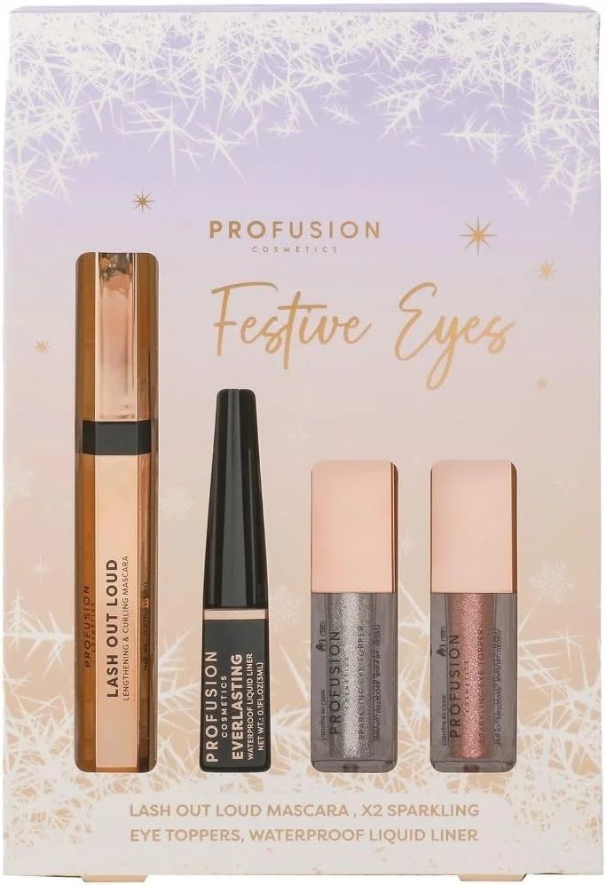 Profusion Cosmetics Festive Eye Kit with Liquid Eyeshadow, Black Liquid Eyeliner, and Lengthening Mascara for a Complete Eye Makeup Look