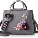 Nicole & Doris Vintage Floral Leather Tote Bag with Handle, Pompom, and Adjustable Shoulder Strap for Women