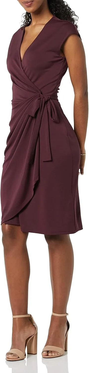 Amazon Essentials Women's Classic Cap Sleeve Wrap Dress | Flattering Fit for Work & Events