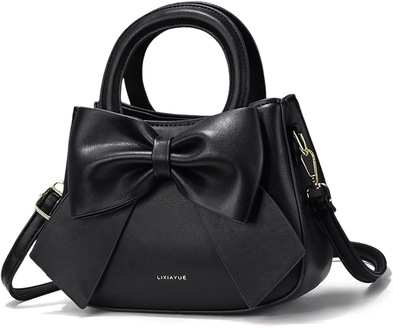 Nicole & Doris Women's Small PU Leather Crossbody Satchel Handbag with Top Handle & Bowknot, 4 Compartments (22cm x 17cm x 9cm), 12 Month Warranty