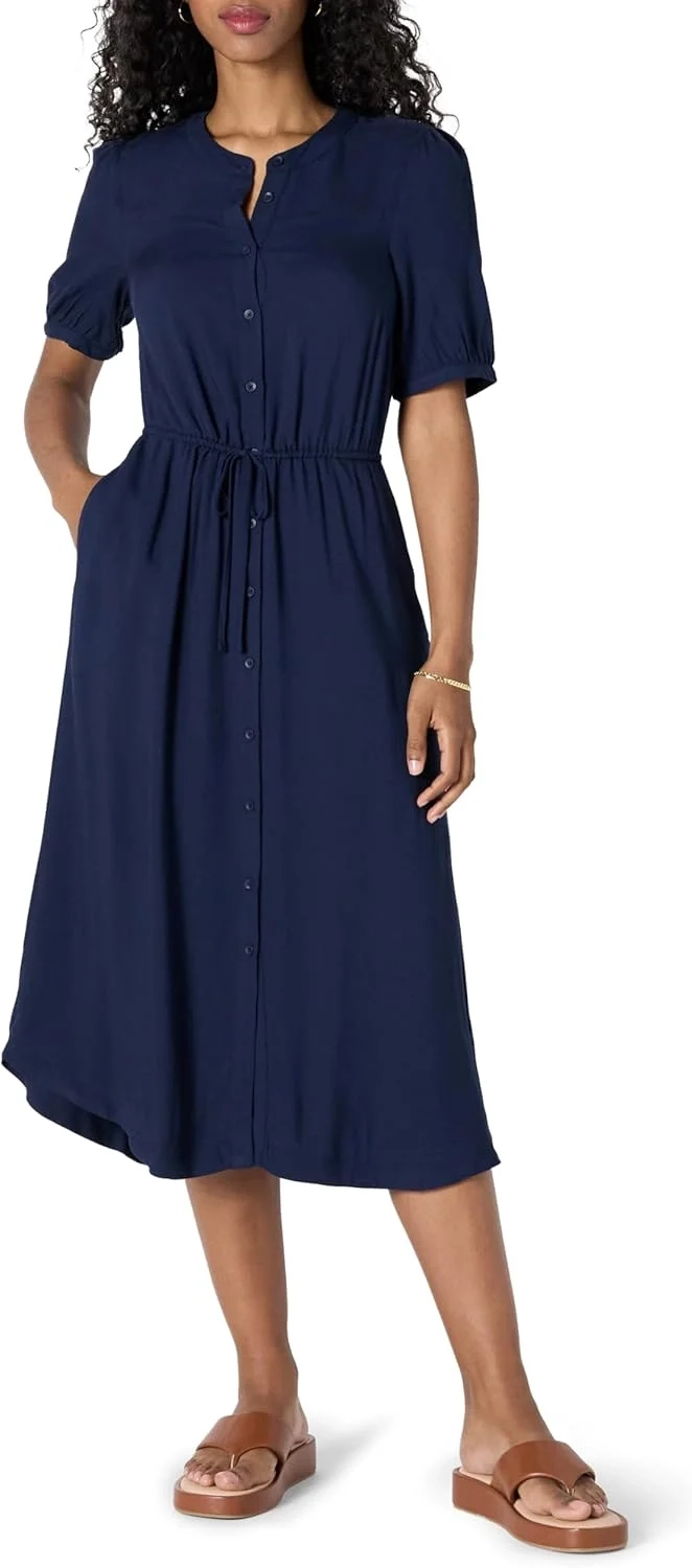 Amazon Essentials Women's Relaxed Fit Waisted Midi Dress