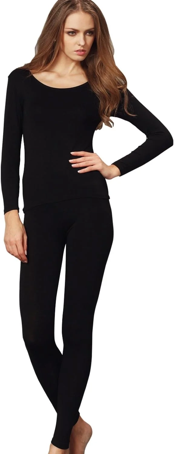 Liang Rou Women's Crew Neck Top & Bottom Ultra Thin Thermal Underwear Set
