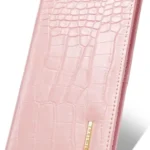 Slim RFID Blocking Wallet for Women & Men: Minimalist Bifold with Zipper Coin Pocket, Faux Crocodile Leather, Pink