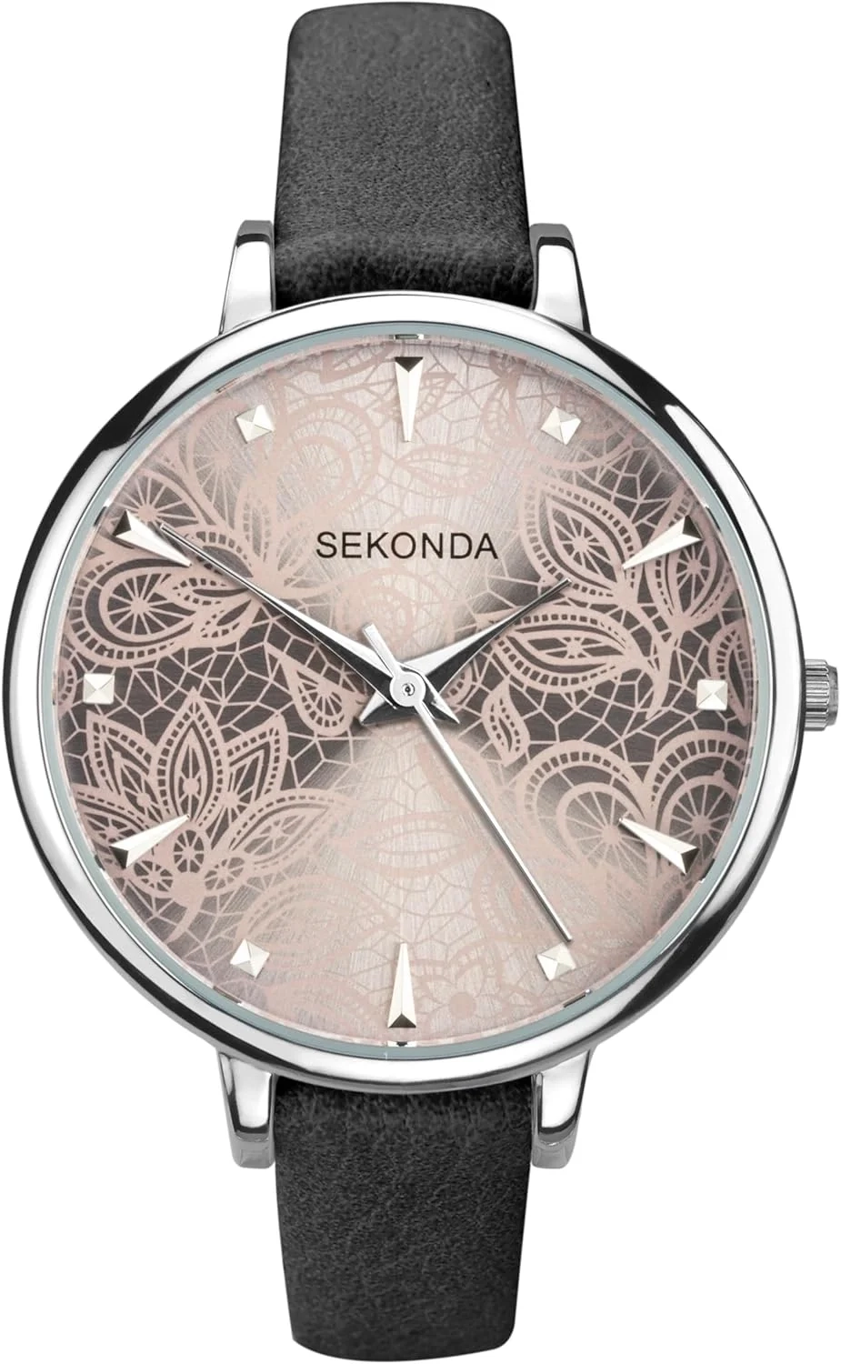 Sekonda Editions 37mm Ladies Silver Case Watch Grey Lace Patterned Dial Three Hand Analogue Quartz