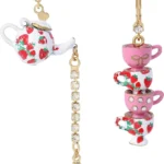 Betsey Johnson Women's Tea Party Mismatched Stud Earrings in Pink Metal