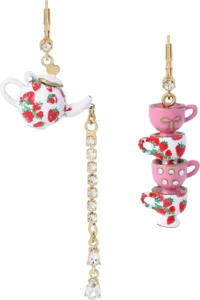 Betsey Johnson Women's Tea Party Mismatched Stud Earrings in Pink Metal
