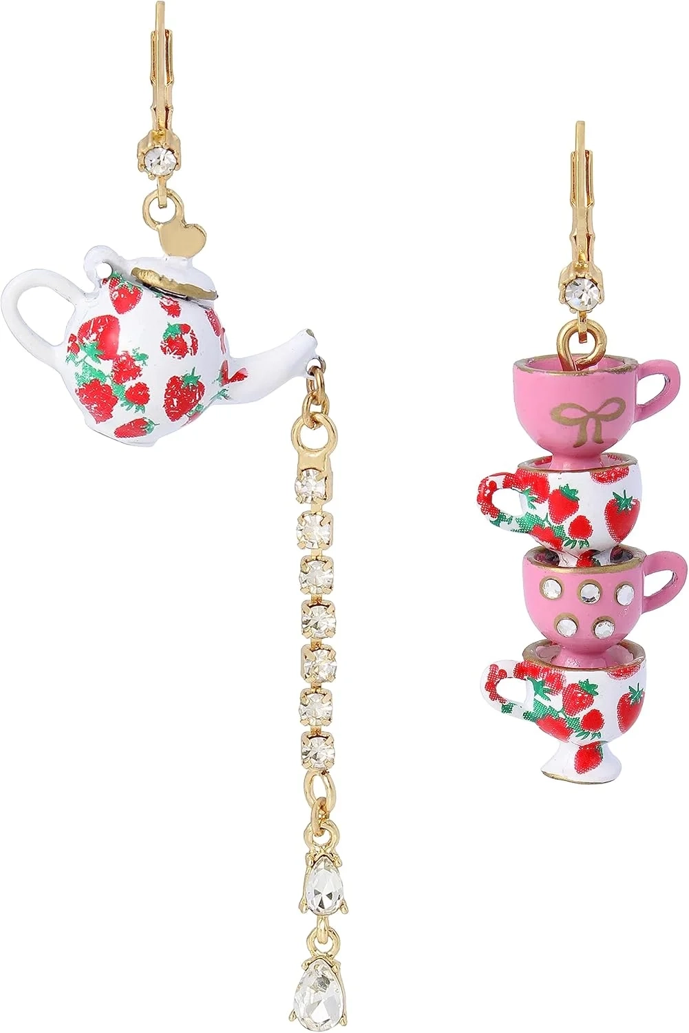 Betsey Johnson Women's Tea Party Mismatched Stud Earrings in Pink Metal