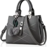 Nicole & Doris 2025 Designer Handbag for Women: PU Leather Top Handle Shoulder Bag with Pompom, Crossbody Strap, and Multiple Pockets