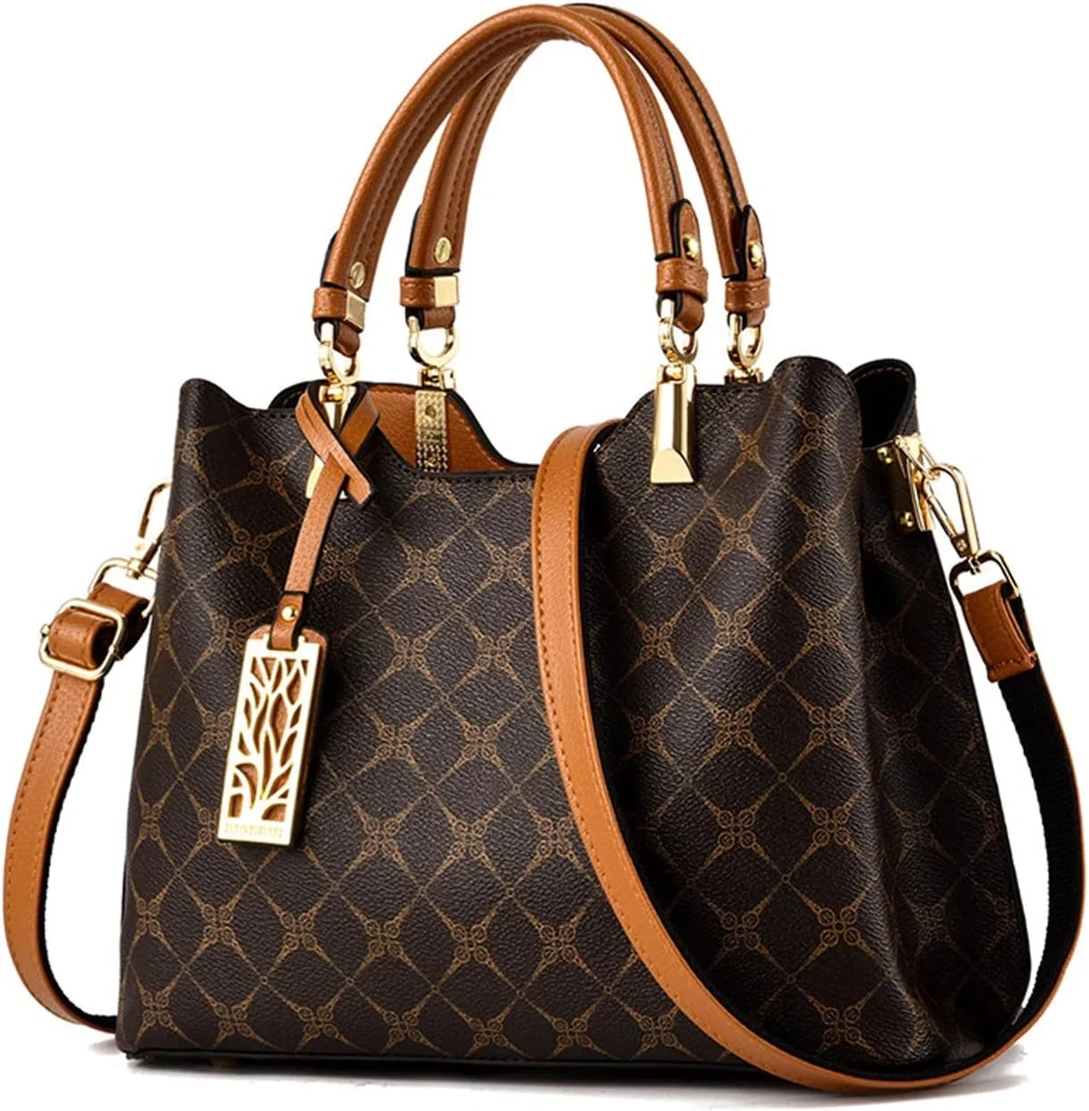 Nicole & Doris Women's PU Leather Tote Bag: Triple Compartment Printed Shoulder Bag, Satchel and Crossbody Purse for Women