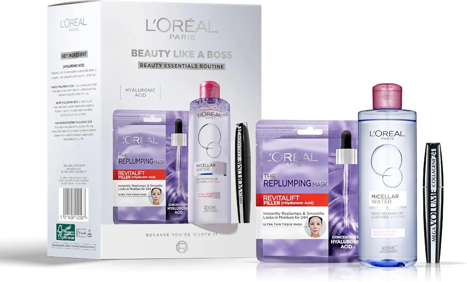 L'Oreal Paris Hyaluronic Acid Skincare & Collagen Mascara Set
