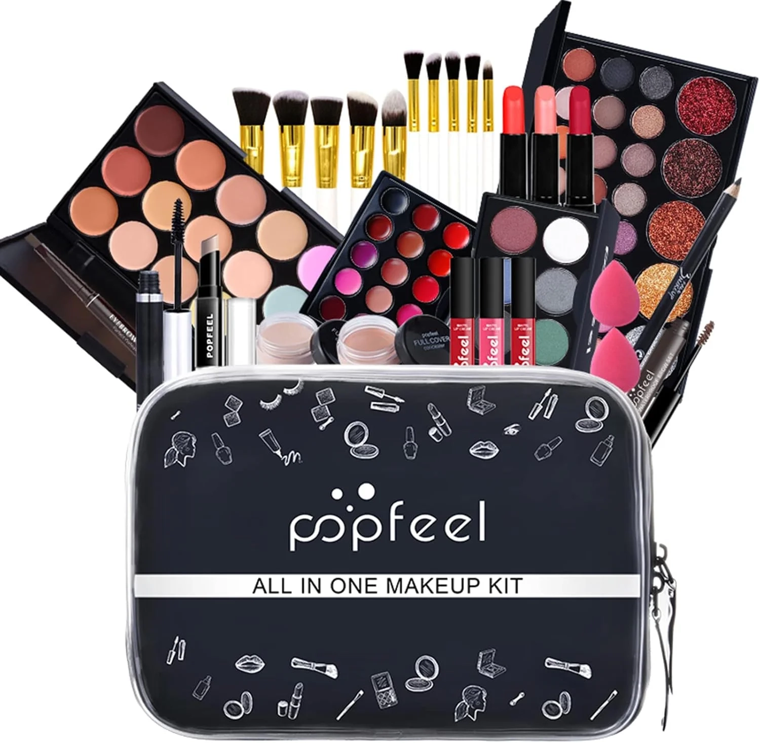 RoseFlower Premium Makeup Kit: Professional Cosmetics Set with Foundation, Concealer, Eyeshadow Palette, Lip Gloss, Blush, and Brushes for Women and Teens