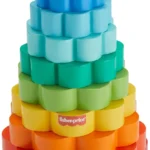 Fisher-Price Wood Toddler Toy Ring Stacker, 10-Piece Wooden Stacking Activity for Fine Motor Skills
