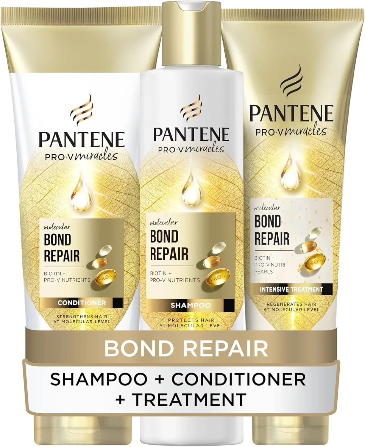 Pantene Molecular Bond Repair Shampoo, Conditioner & Hair Treatment Set for Extremely Dry, Damaged Hair