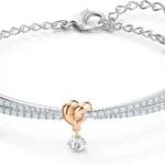 Swarovski Women's Lifelong Heart Bangle Bracelet with Rose Gold Tone, White Crystals, and Dangling Charm