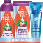 Aussie Strength & Length Shampoo, Conditioner & Serum Set to Hydrate, Repair Dry Damaged Hair and Prevent Split Ends