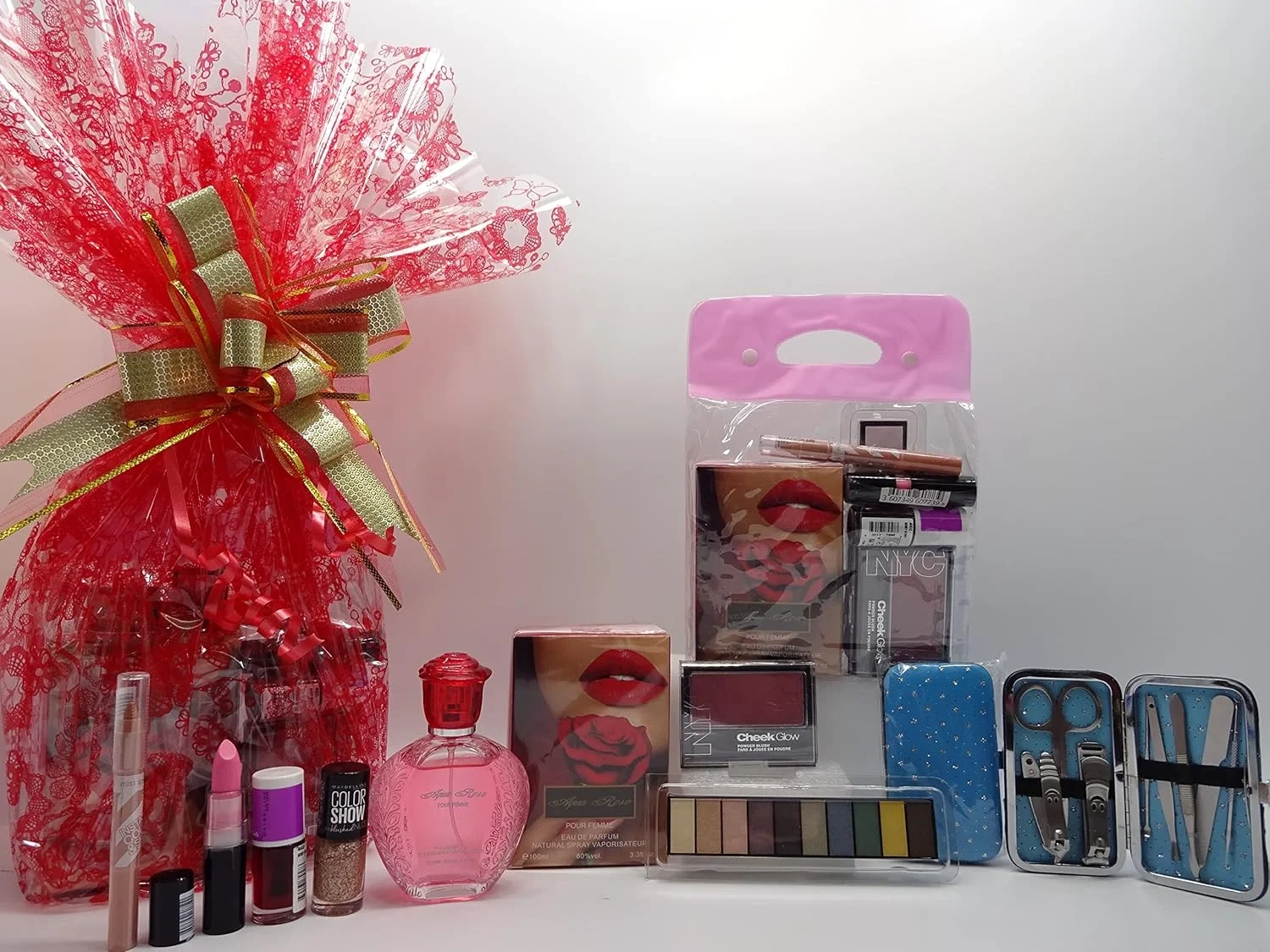 Glory Cosmetics Makeup & Perfume Gift Set for Women with Aqua Rose Fragrance, Manicure Kit & Beauty Essentials