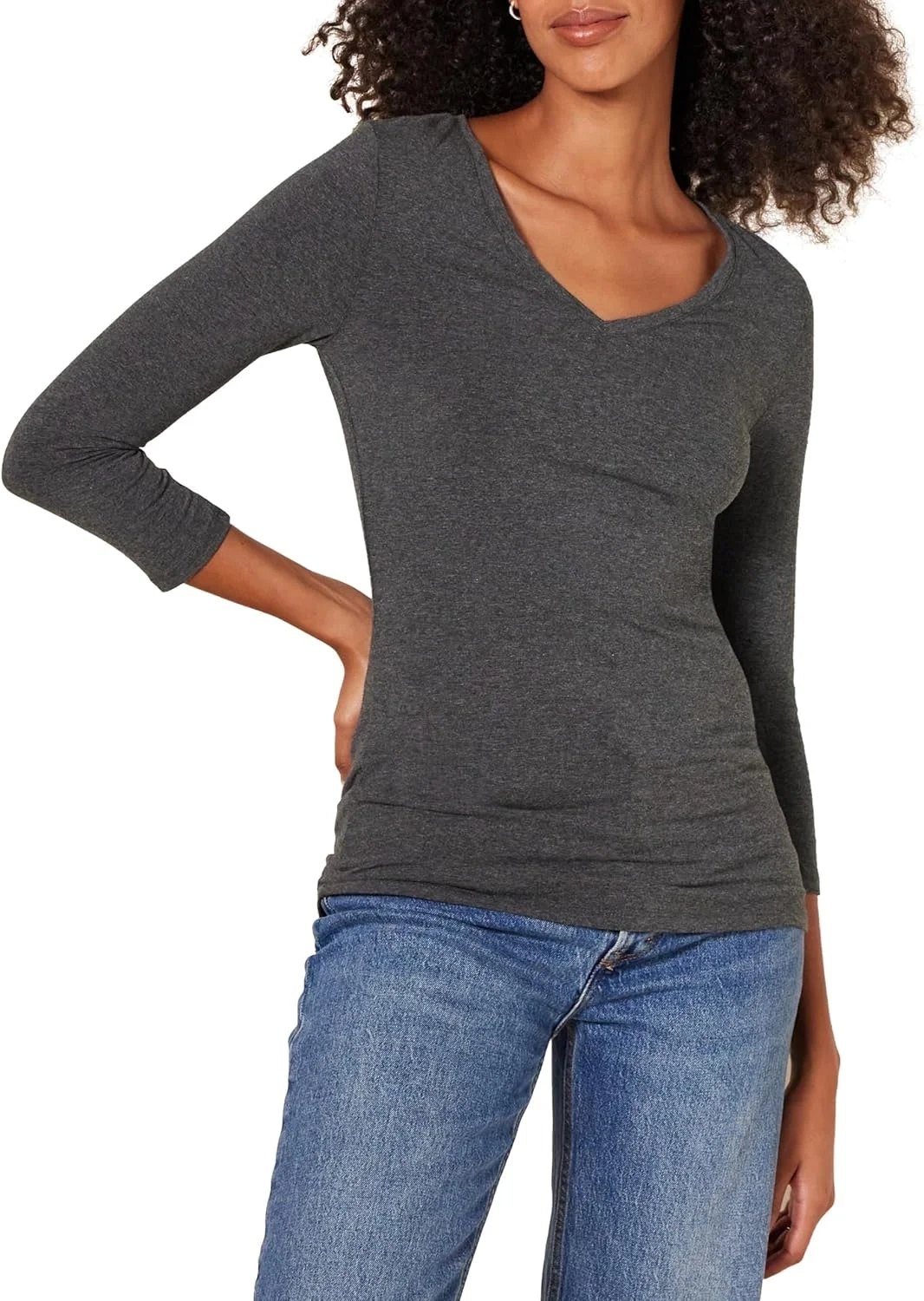 Amazon Essentials Women's 3/4 Sleeve V-Neck T-Shirt, Regular