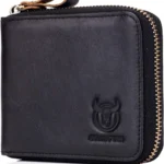 BULLCAPTAIN Men's RFID Blocking Leather Wallet with Zipper Closure and Multiple Card Slots