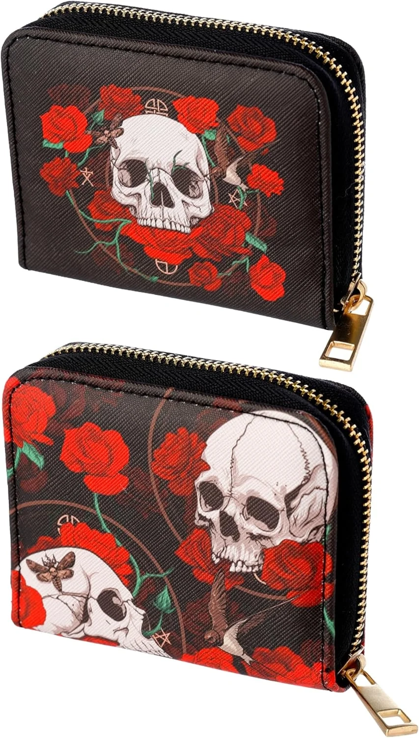 Skulls and Roses Zip Around Wallet for Women
