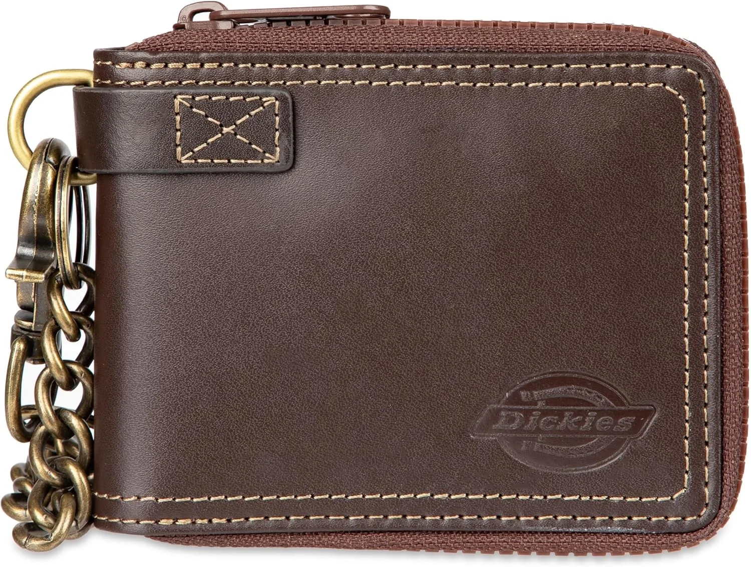 Dickies Men's Slim Leather Bifold Wallet with Chain and RFID Blocking