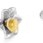 Awen Welsh Floral Daffodil Stud Earrings in Sterling Silver & Gold
