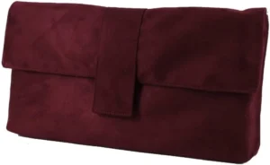 Luxury Burgundy Faux Suede Clutch Bag with Detachable Shoulder Strap