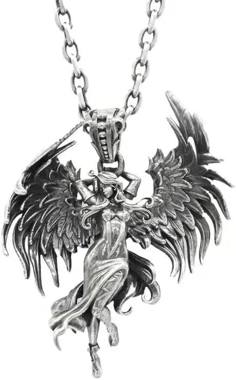 Sterling Silver Guardian Angel Pendant Necklace for Men and Women with Crystal Ball