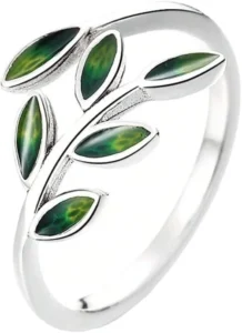 Green Enamel Olive Leaf Adjustable Knuckle Ring for Women