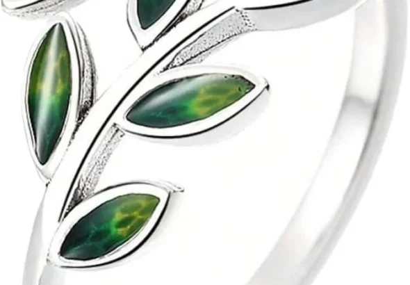 Green Enamel Olive Leaf Adjustable Knuckle Ring for Women