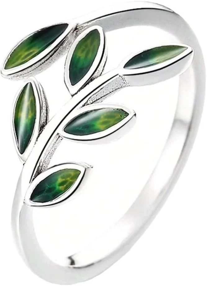 Green Enamel Olive Leaf Adjustable Knuckle Ring for Women