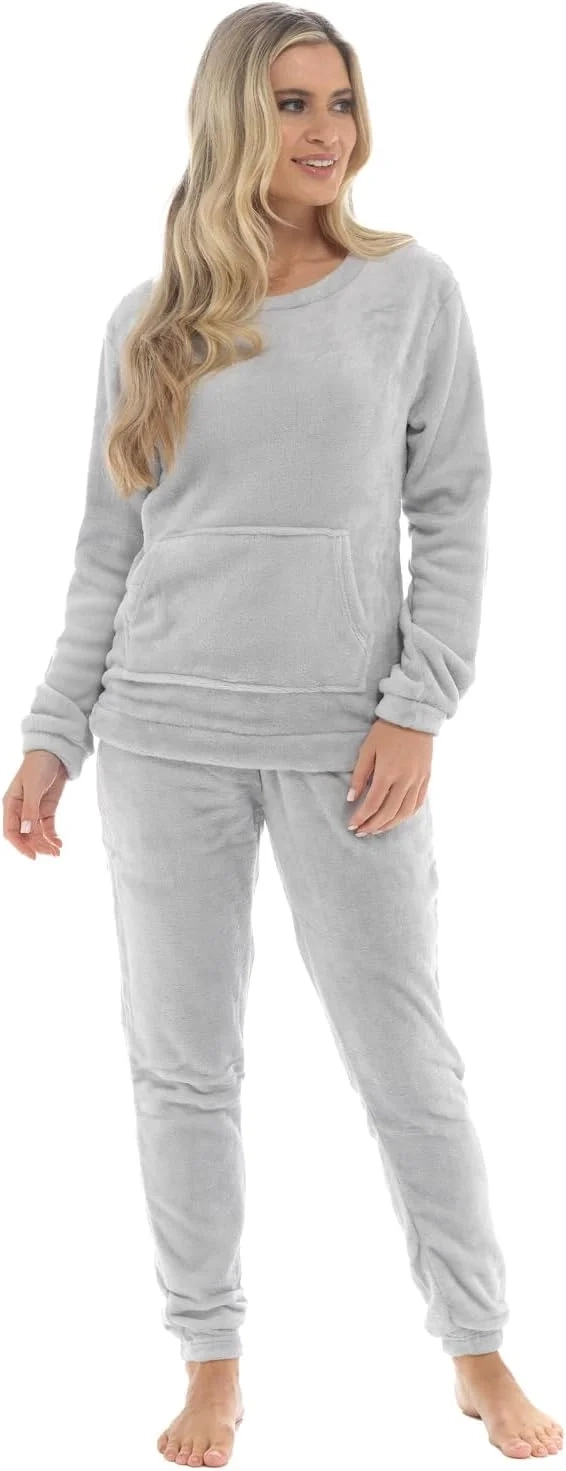 Velvet Soft Flannel Pyjama Set for Women - Slumber Hut Novelty Embroidered Slogan PJs in Black Prosecco or Grey Weekend Gin (UK Sizes 8