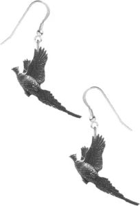 Sterling Silver 925 Hook Earrings: Fine English Pewter Rising Pheasant Bird Design