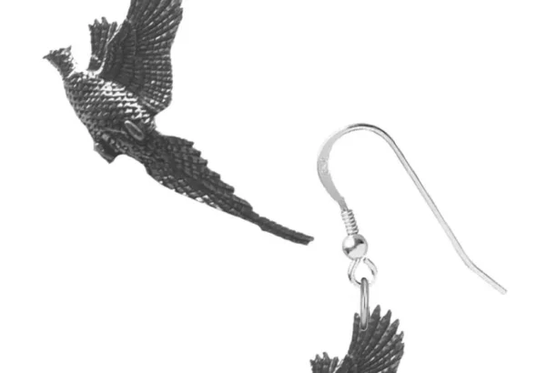 Sterling Silver 925 Hook Earrings: Fine English Pewter Rising Pheasant Bird Design