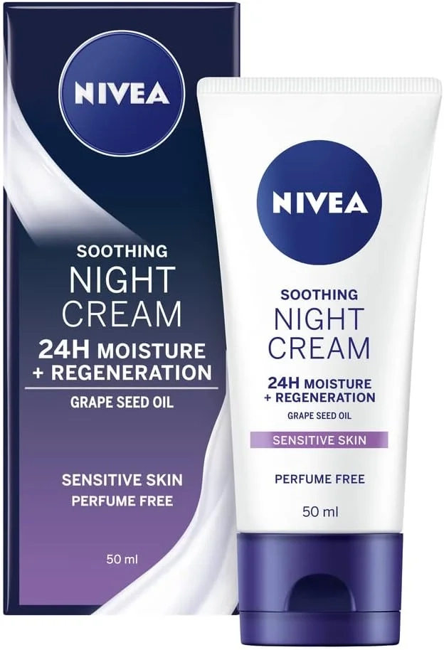 NIVEA Sensitive Regenerating Night Cream 50 ml with Liquorice Extract & Grape Seed Oil for Sensitive Skin